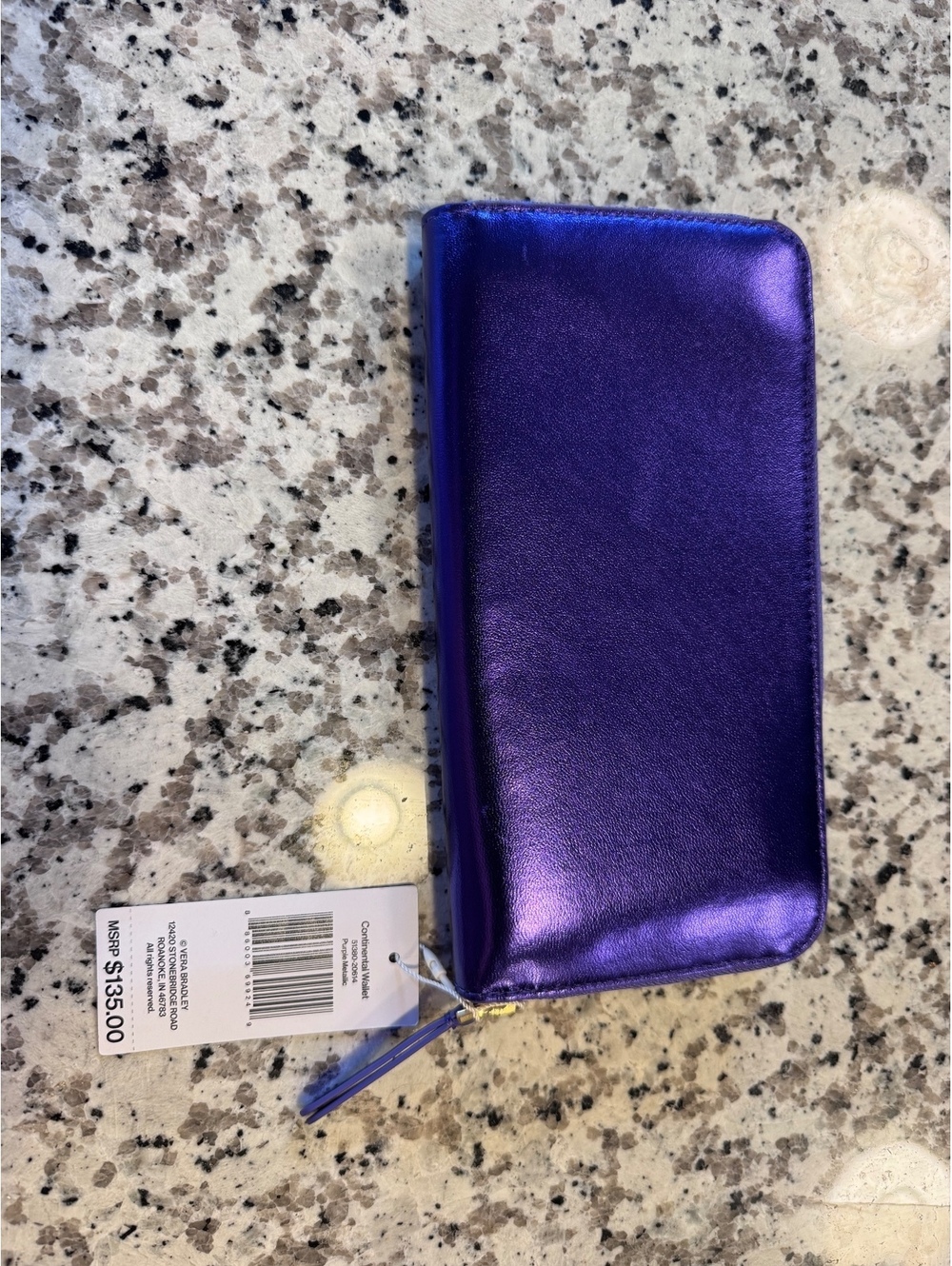 Vera Bradley Metallic Purple Leather Continental Zip Around Wallet NWT MSRP $135